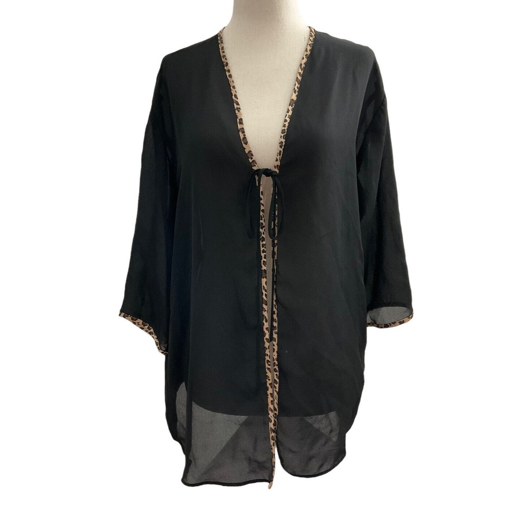 NATORI Private Luxuries Women Small Sleepwear Top Cover Leopard Trim Sheer #12